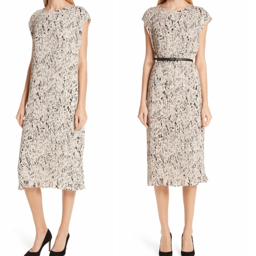 MAX MARA RINO LETTER PRINT PLEATED DRESS - Picture 4 of 14